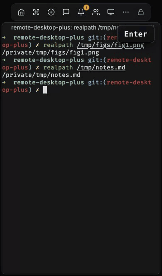 Uploading a photo from a phone into a session and opening a file from the terminal