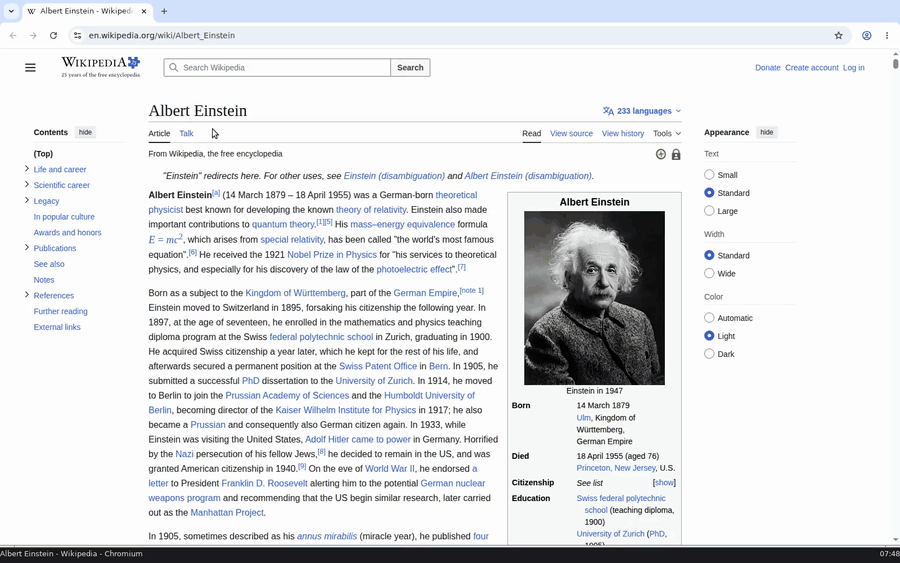 Chromium browsing the web on a streamed cloud desktop